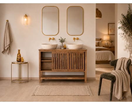 Mobiletto da 120 cm con ante scorrevoli "Bulle" in legno di mango tinto noce