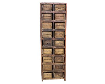 Colonna portaoggetti "nepalese" a 18 cassetti in legno riciclato, 120 cm