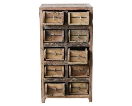 Piccolo mobile contenitore "nepalese" in legno riciclato con 10 cassetti