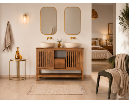 Mobiletto da 120 cm con ante scorrevoli "Bulle" in legno di mango tinto noce