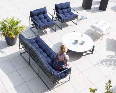 Divano reclinabile a 3 posti "Maluku Island" per terrazza e giardino in alluminio blu e grigio