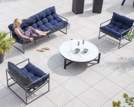 Poltrona da giardino chic e confortevole "Maluku Island" in alluminio blu scuro e grigio