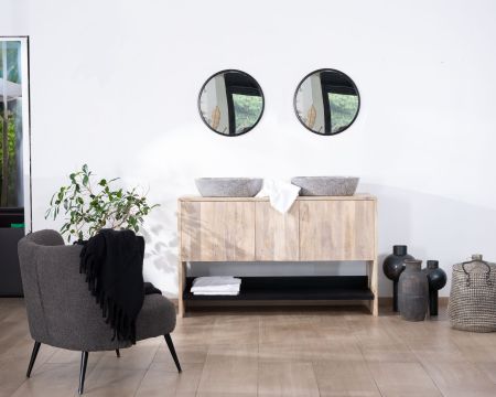 Mobile doppio in legno grafico "Nani" naturale e nero 140 cm