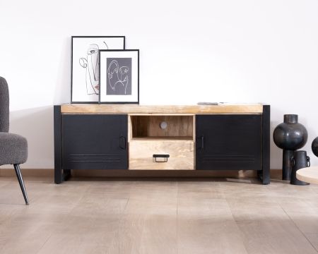 Porta TV industriale "Andy" in metallo e legno 150 cm