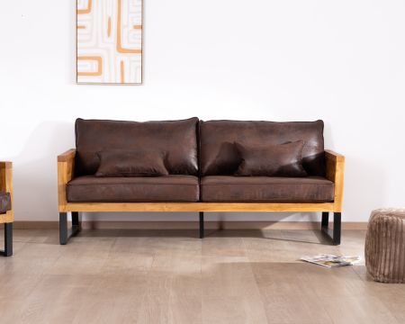 Divano 3 posti in teak e tessuto stile club 192 cm "Roster