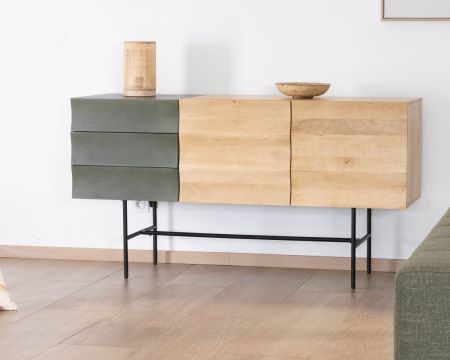 Credenza japandi "Elegancy" a 3 ante bicolore in legno e metallo 150 cm