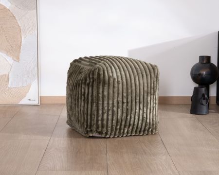Pouf cubo "Lizard" in velluto a coste color cachi