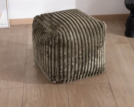 Pouf cubo "Lizard" in velluto a coste color cachi