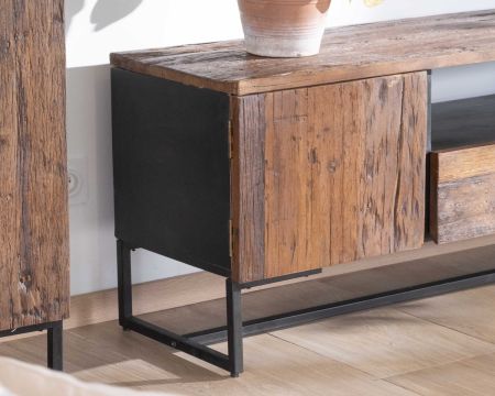 Porta TV industriale "Cachou Chic" 175 cm in acacia e metallo nero