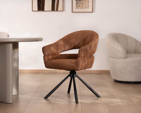 Set di 2 sedie girevoli "Movy" in tessuto intrecciato color ruggine dalle linee contemporanee e avvolgenti