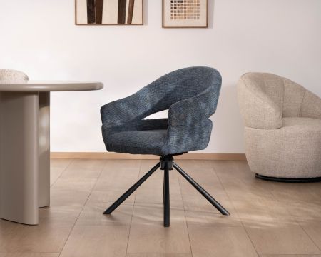 Set di 2 sedie girevoli "Movy" con braccioli in tessuto intrecciato blu profondo