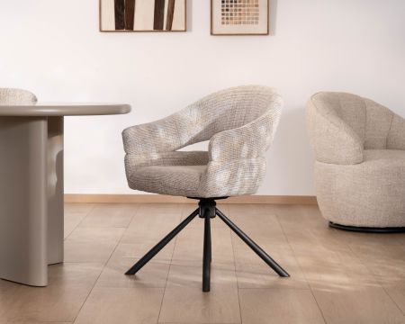 Set di 2 sedie girevoli "Movy" morbide e retro-contemporanee in tessuto intrecciato beige
