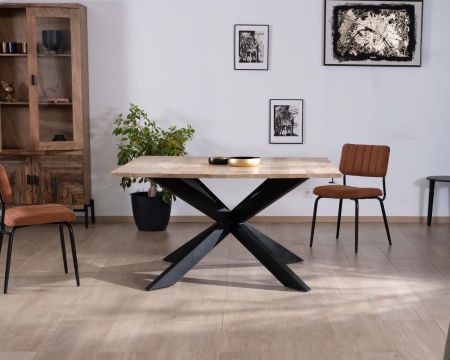 Tavolo da pranzo quadrato 120x120cm in mango e metallo in stile industriale "Haden" con prolunghe