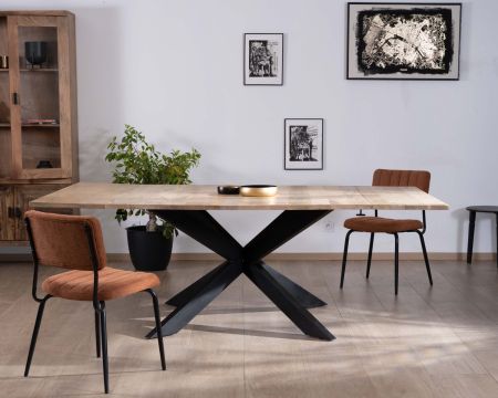 Tavolo da pranzo quadrato 120x120cm in mango e metallo in stile industriale "Haden" con prolunghe