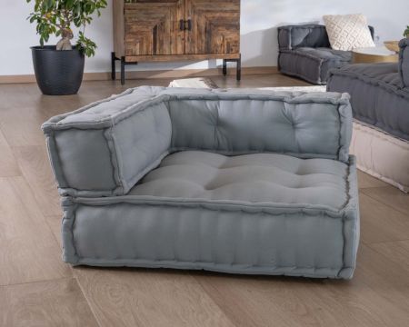 Cuscino da terra angolare "Cosy" in cotone grigio-verde per divano modulare