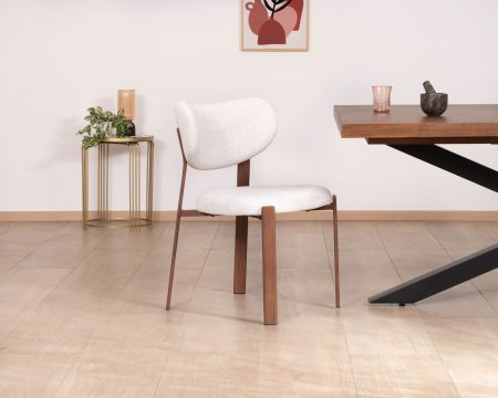 Set di 2 sedie da pranzo impilabili in stile retrò in tessuto intrecciato bianco "Staccato" con gambe in legno scuro
