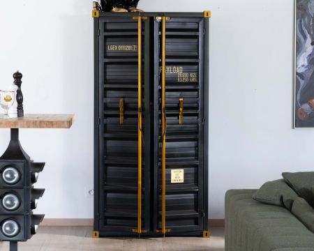 Mobile bar "Crazy" nero a doppia anta in stile container