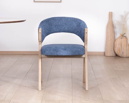Set di 2 sedie da pranzo contemporanee blu notte "Kyara" con gambe a boomerang in legno di albero della gomma
