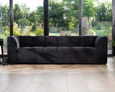 Divano a 3 posti in velluto setoso color antracite con cuciture "Enjoy Home"