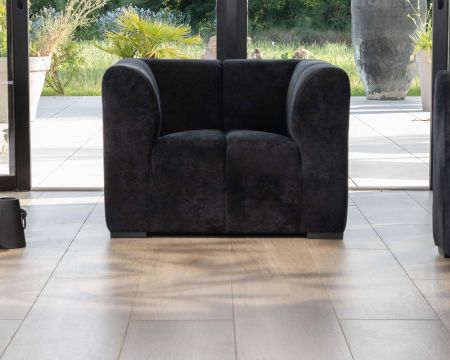 Poltrona di design cubica "Enjoy Home" in velluto antracite con impunture