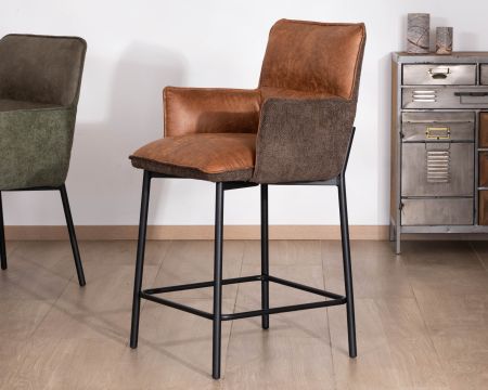 Set di 2 sedie a isola in bi-materiale "Lokka" marrone e cognac, seduta a mezza altezza