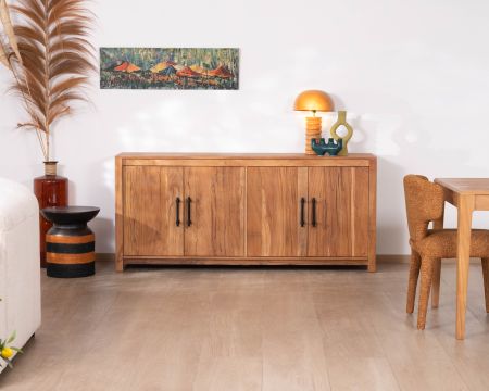 Credenza bassa a 4 ante da 180 cm in legno riciclato "Mokal", in stile casa di campagna