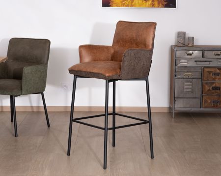 Set di 2 sedie da bar in stile retrò in bi-materiale "Lokka" color cognac e marrone