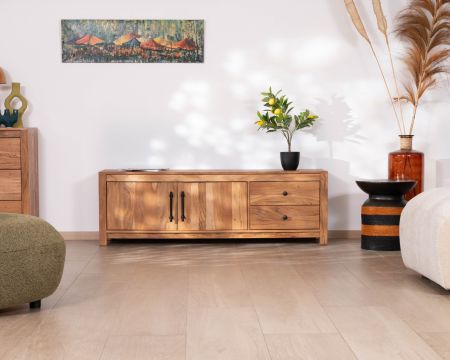 Mobile TV da 155 cm in stile rustico, realizzato in legno riciclato "Mokal"