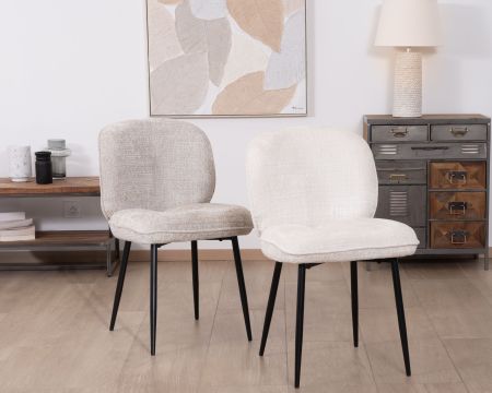Set di 2 sedie da pranzo comfort in stile scandinavo "Kinsac" in tessuto bouclette bianco