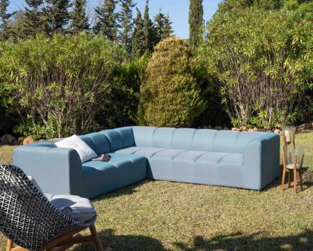 Divano angolare per esterni "Terrasse" in tessuto turchese di alta gamma
