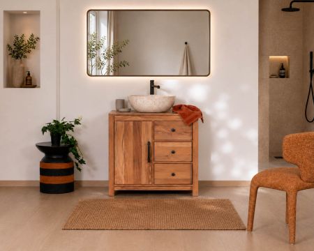 Mobile sottolavabo da 80 cm in legno riciclato "Mokal", in stile casa di campagna