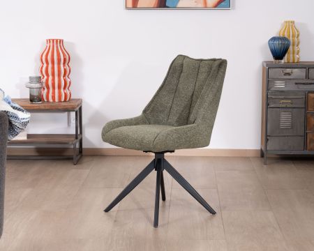 Set di 2 sedie da pranzo di design contemporaneo "Webber" in tessuto verde con base girevole in metallo nero