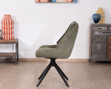Set di 2 sedie da pranzo di design contemporaneo "Webber" in tessuto verde con base girevole in metallo nero