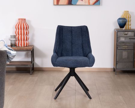 Set di 2 sedie da pranzo "Webber" in tessuto blu notte con seduta di design e base girevole a 4 razze in metallo