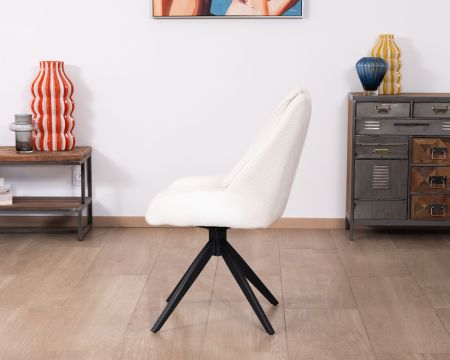 Set di 2 sedie da pranzo "Webber" in tessuto bianco con base girevole in metallo