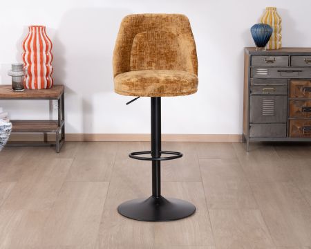 Set di 2 sedie da bar girevoli e regolabili in velluto ocra "Zoung" con gambe in metallo nero