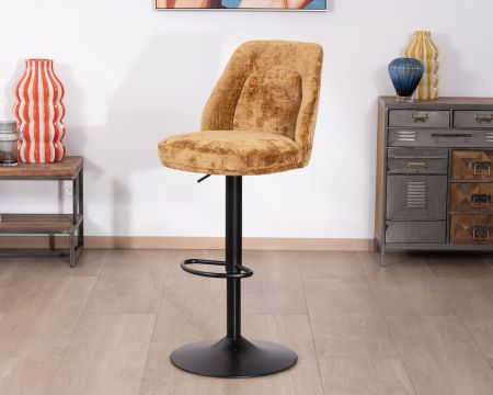 Set di 2 sedie da bar girevoli e regolabili in velluto ocra "Zoung" con gambe in metallo nero