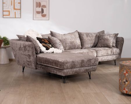 Divano angolare sinistro "Hasting" ultra-confortevole in morbido tessuto di ciniglia grigio cenere