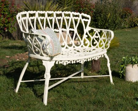 Panchina da giardino "Gardénia" in stile retrò in ferro battuto bianco antico 1m
