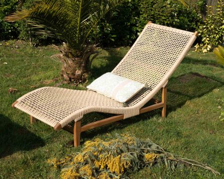 Lettino da sole "Alizé" a 1 posto in teak con seduta intrecciata
