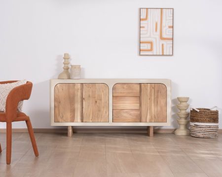 Credenza da 170 cm in stile organico con finitura effetto cemento sabbiato "Miona"
