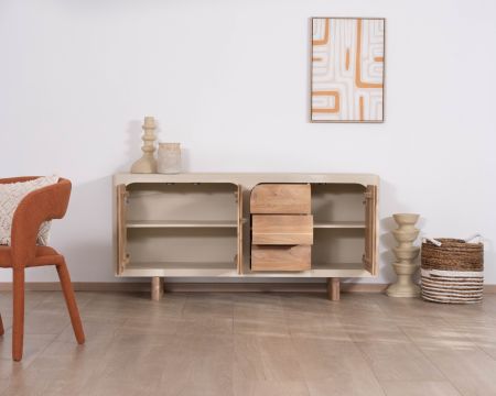 Credenza da 170 cm in stile organico con finitura effetto cemento sabbiato "Miona"