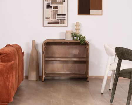 Piccolo mobile contenitore a 2 ante in legno massello di mango "Spelano" in stile neo-vintage
