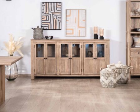 Credenza a 6 ante in vetro in legno massiccio di mango 190cm "Maestro