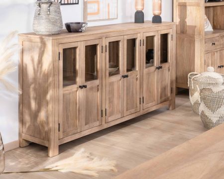 Credenza a 6 ante in vetro in legno massiccio di mango 190cm "Maestro