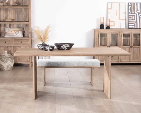 Tavolo da pranzo rettangolare "Maestro" da 180 cm in legno di mango levigato con gambe laterali massicce