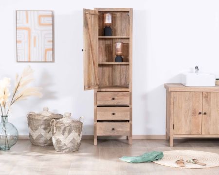 Contenitore "Maestro" in legno massiccio di mango con anta e cassetti