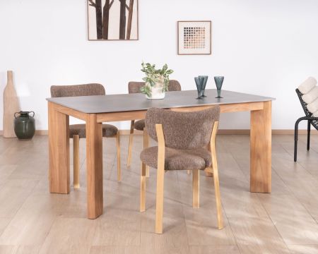 Tavolo da pranzo da 200 cm con piano in ceramica grigia effetto cemento "Merik" in teak massiccio