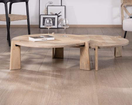 Duo di tavolini rotondi in legno di mango naturale "Loopie
