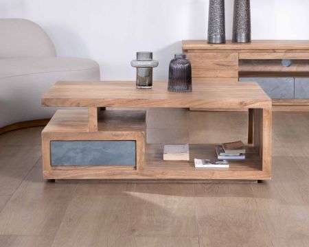 Tavolino rettangolare contemporaneo "Paguera" 120x70cm in legno massiccio di acacia